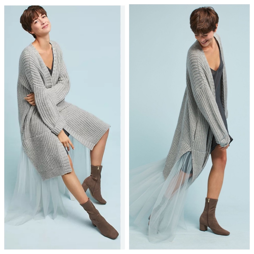 New! Anthropologie Amadi Tulle Longline Cardigan